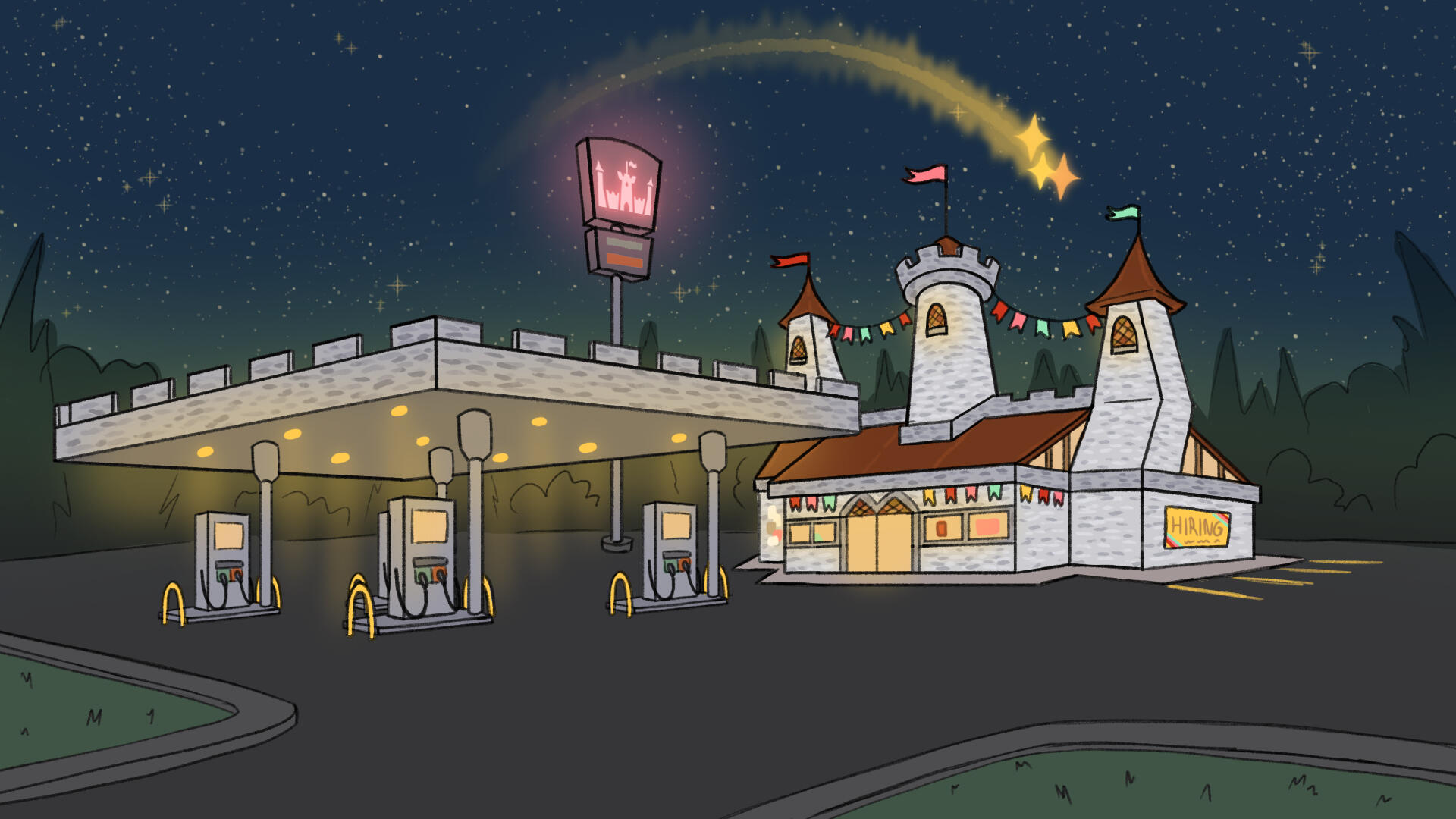 Castle Gas Station Exterior Concept Art